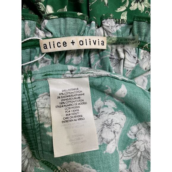 Alice + Olivia 'Layla' Green Cotton Floral Tiered Ruffle Dress Size S / P - Picture 4 of 4